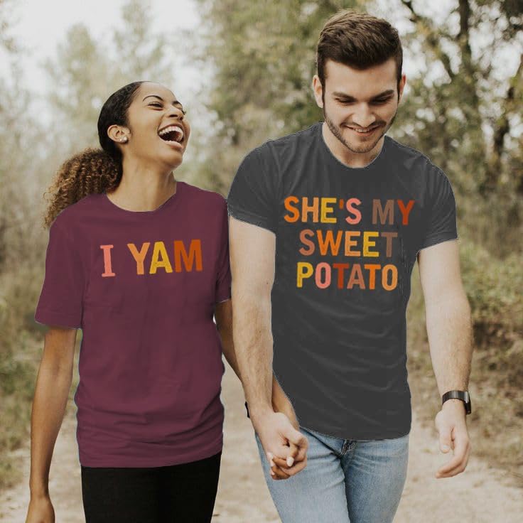 She's My Sweet Potato I Yam Shirt Couples Thanksgiving Shirts for Husband and Wife Friendsgiving Casual Short Sleeve Tops - Image 5