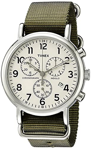 Timex Unisex TW2P71400 Weekender Chrono Green Double-Layered Nylon Slip-Thru Strap Watch