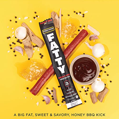 Fatty Beef Jerky Sticks - Honey Bbq 20 Pack - Extra Large Grass Fed Beef & Antibiotic Free Pork - 2Oz - Gluten Free #TOP1