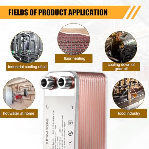 Wärmetauscher, 30 Platten, Plattenwärmetauscher, Edelstahl Wasser-Wasser-Wärmetauscher, Wärmeüberträger für Fußbodenheizung, Warmwasserbereitung, Schneeschmelze, Bierkühlung