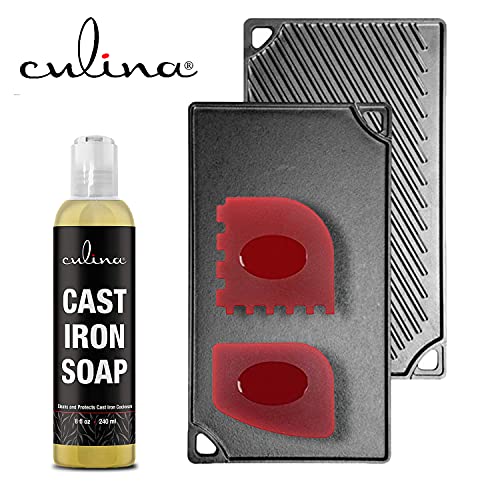 Image of Cast Iron Cleanser by Culina - Cleans and Protects Cast Iron Cookware, Kosher Certified 8oz with scrapers