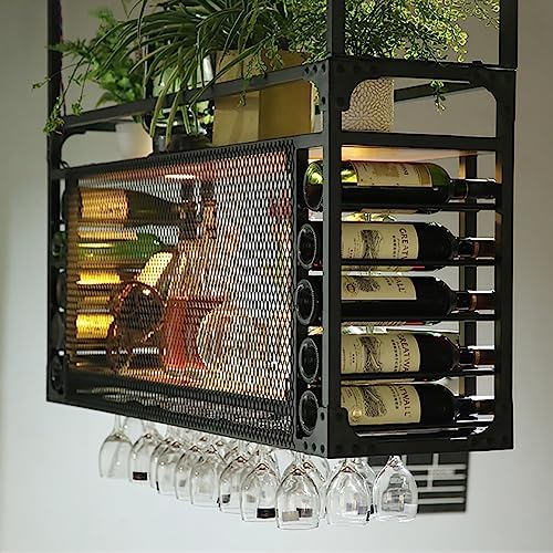 Adjustable Ceiling Wine Glass Rack - Industrial Metal Hanging Bottle Holder & Glass Organizer, Wall-Mounted Storage Shelf for Wine Lovers, Space-Saving Design