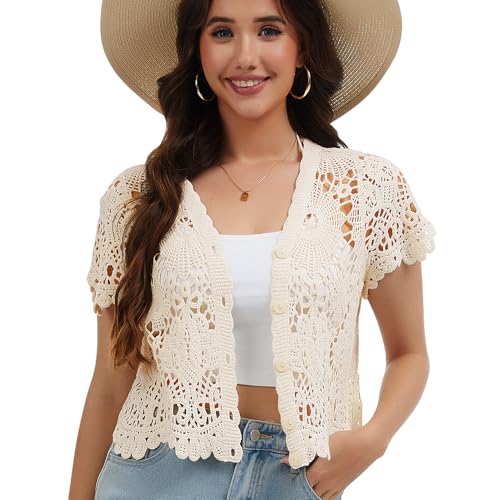 Image of Women's Short Sleeve Bolero Shrugs Crochet Lace Open Cardigan