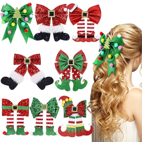 Pinces à cheveux de Noël x8 paillettes rouges et vertes pour coiffure festive