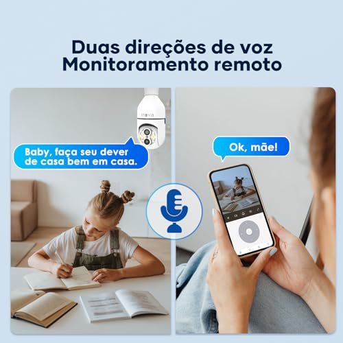 Câmera de Segurança 360° para Teto, Rastreamento de Pessoas, Visão Noturna, Áudio Bidirecional, Alar