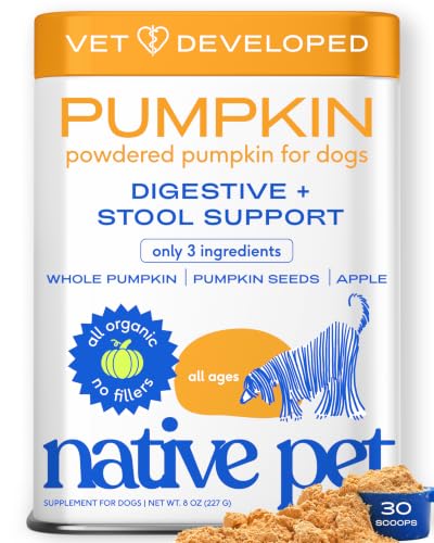 Native Pet Pumpkin for Dogs - Organic Dog Food Topper Powder - Promotes Firm Stools, Supports Digestive, Bowel Health & Nutrient Absorption - USDA Organic, Rich in Fiber with Real Pumpkin - 30 Scoops