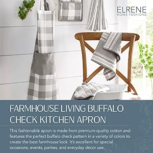 Elrene Home Fashions Farmhouse Living Buffalo-Check Kitchen Apron with Pocket, 28" x 33", Gray/White Elrene Home Fashions Farmhouse Living Buffalo Check Kitchen Apron with Pocket 28 x 33 GrayWhite
