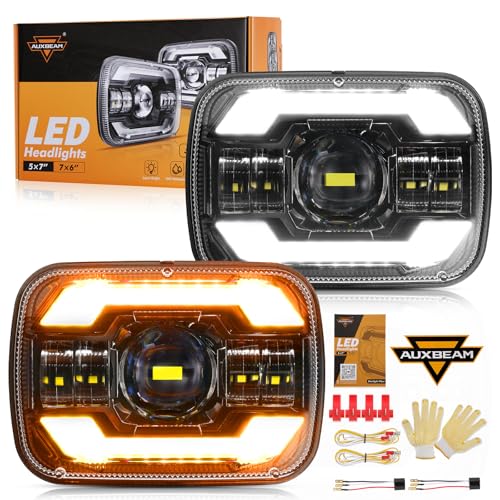 Auxbeam 12000LM Bright 5x7 In Headlights, 7x6 Led Headlights with DRL Turn Signal High Low Beam, Compatible with Jeep Cherokee XJ Wrangler YJ Ford Chevrolet, H6054 H5054 Headlights DOT Approved, Black