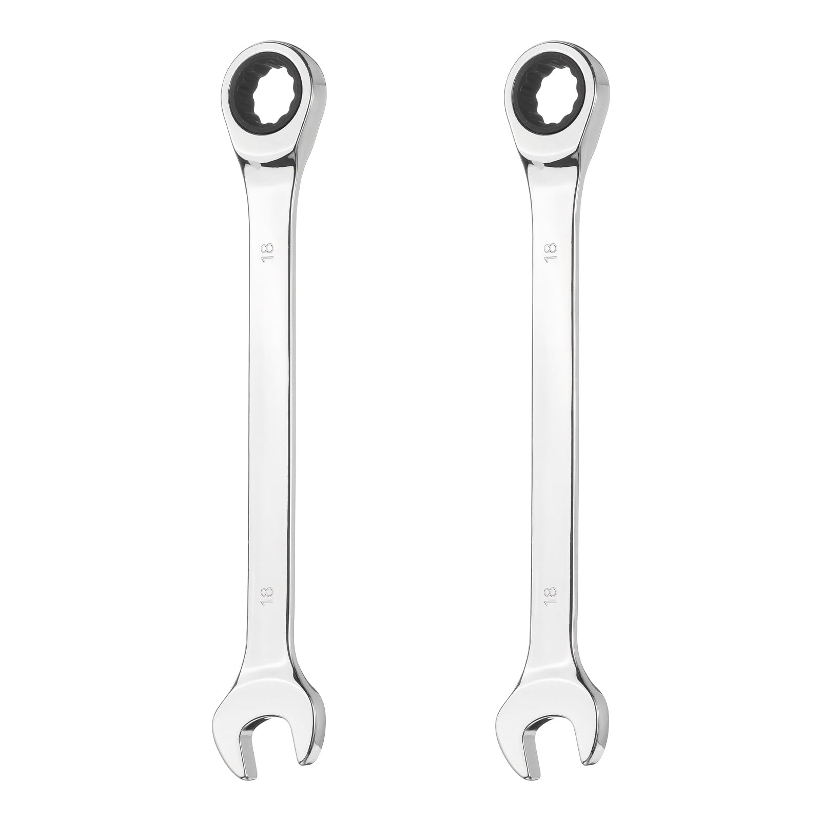 sourcing map 2Pcs Ratcheting Combination Wrench 18mm Metric 12-Point Ratchet Box and Open End CR-V Steel Double Ended Spanner for Automotive Pipe Furniture Machinery DIY Repair, Silver White