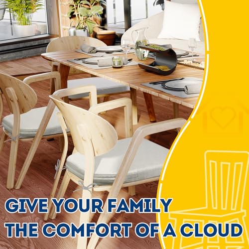 Image of AAAAAcessories D-Shaped Chair Cushions, 2 inch Thick Dining Chair Pads with Ties and Removable, Machine-Washable Cover, 17 inch x 16 inch, Set of 6, Natural Linen