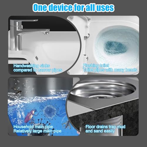 Taladro limpiador de desagües eléctrico inalámbrico, serpiente de fontanería de 23 pies, herramienta alimentada por batería de 610 RPM para desatascar eficientemente tuberías de baño y cocina