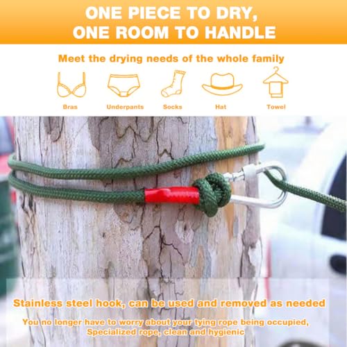 Image of HASTHIP 10m Clothes Drying Rope - Heavy Duty Polyester Cloth Rope for Drying Clothes with Hook 10mm Steel Core Clotheslines Wire Cloth Dry Ropes Wire, Army Green