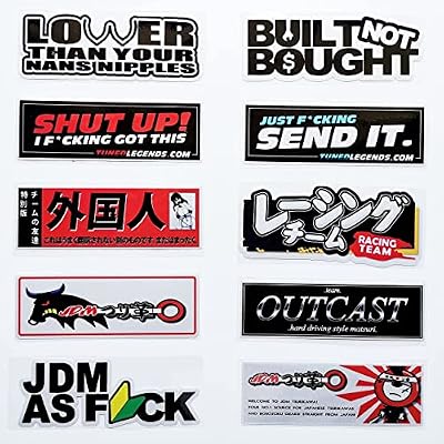 38Pcs Cool JDM Decal Japan Racing Car Stickers Drift Japanese Car Rising Sun Decals Stickering for Bike Helmet Truck 4.4x1.5