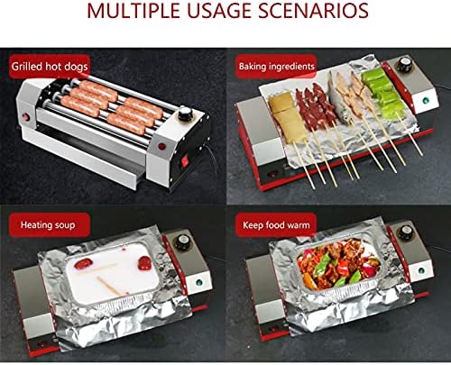 YQYMX Hot Dog Roller Machine, Hot Dog Sausage Grill with Stainless Steel Heat Rollers for Kitchen Breakfast (600W)-Red||600W