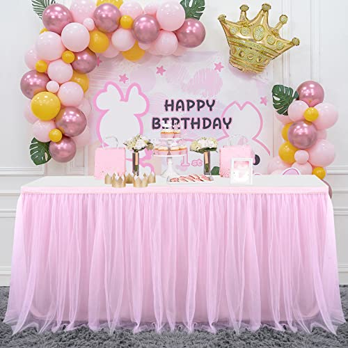 Htper Jupe de Table Tulle Rose Tutu Jupe de Table for for Anniversaire Mariage Party Baby Shower Baby Party Baptême, L183×H76cm