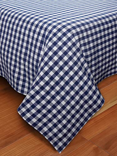 Image of AIRWILL, 200GSM Handloom Cotton Double Bedsheet with 2 Pillow Covers (Gingham Check Blue)