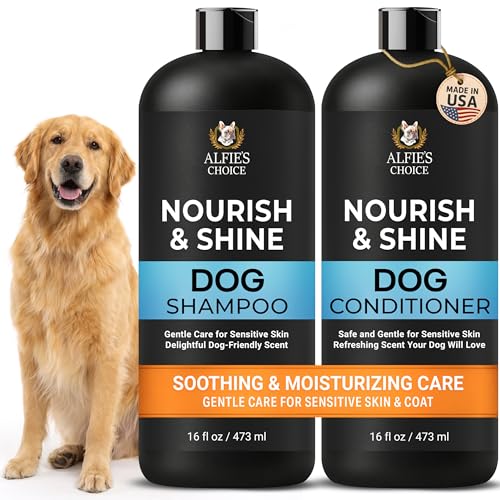 ALFIE'S CHOICE Dog Shampoo and Conditioner Set | 16 fl oz Each | Lavender & Rosemary with Biotin | for Itchy, Dry & Sensitive Skin | Detangling & Moisturizing for All Breeds & Puppies | Made in USA