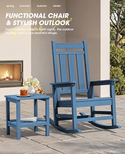 Image of KINGYES Oversized Outdoor Rocking Chair Set of 2, HDPE Patio Rockers, Blue