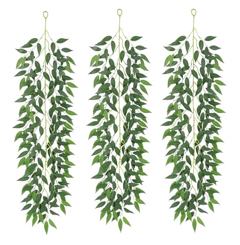 Artificial Willow Vines Garland (3 Pack) - 35.43 Real Touch Silk Hanging Greenery Washable Fake Vines for Home Decor Wedding Party Outdoor Indoor Wall Decoration