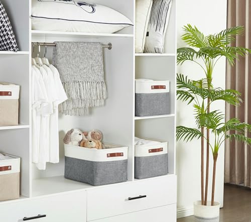 Image of DECOMOMO Foldable Storage Bin [3-Pack] Collapsible Sturdy Cationic Fabric Storage Basket Cube W /Handles for Organizing Shelf Nursery Home Closet (Slate Grey and White, Extra Large - 15.8 x 12.5 x 10)