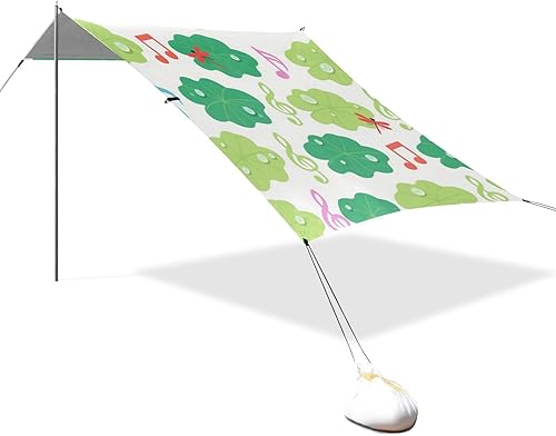 Tienda de campaña de playa con diseño colorido de hojas de verano, UPF50, toldo ligero para exteriores con bolsillos de arena para viajes de