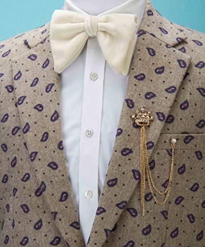 AN KINGPiiN Lapel Pin for Men Crowned Stone with Hanging Chain Collar Pin Brooch Suit Stud, Shirt Studs Men's Accessories (Gold)