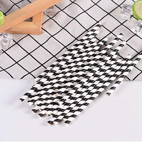 Black Striped Paper Straws, Colorful Stripes Paper Drinking Straws 100 Pack (Black Stripes), Durable & Biodegradable Drinking Straws #TOP4