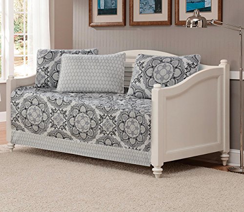 Image of Fancy Collection 5pc Day Bed Cover Modern Reversible Grey New (Floral Grey)