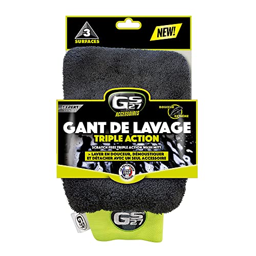 GS27 - Gant de Lavage Triple Action - Gant Microfibre Voiture - Lave, Démoustique, Détache - Douceur Extrême