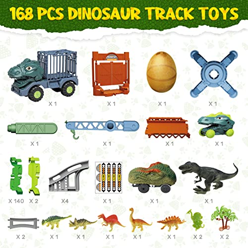 Cute Stone Dinosaur Toys Race Track, Flexible Track Playset With Dino Transport Truck, Electric Race Cars, Dinosaur Toy Train Set Tracks For Boys Toddlers #TOP7