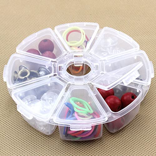 Image of Clear Plastic Organizer Box,Fixed 8 Grids Round Storage Container Jewelry Box with Separate Cover,for Beads Art DIY Crafts Jewelry Fishing Tackles 4.06 inchx4.06 inchx0.94 inch(LxWxH) 2PCS
