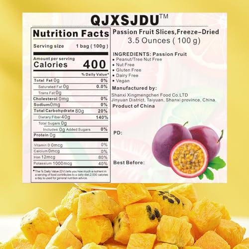 Freeze Dried Passion Fruit 3.5oz/100g Sugar-Free Sweet and Sour Snacks Passion Fruits Cubes for Baking Drink Tea Yoghurts Beverage Desserts