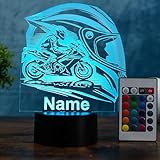 Personalisierte LED Motorrad Lampe – Nachtlicht mit Name & Gravur Geschenkidee für Motorradfahrer & Biker – originelle Motorrad Deko Zuhause, Wohnzimmer & Schlafzimmer dimmbare Tischlampe 16 Farben