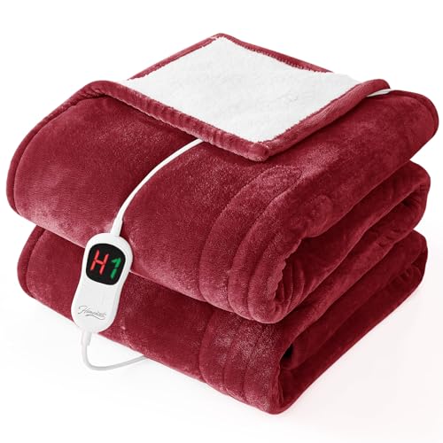Image of Homemate Electric Heated Blanket Full - 72 inchx84 inch Heating Bed Blankets Throw with 10 Heating Levels 8 Hours Auto Off Fast Heating Over-Heated Protection Ultra Soft Warm Flannel ETL Certified Red