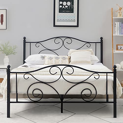 Vecelo Metal Bed Frame With Headboard And Footboard, Iron Mattress Foundation No Box Spring Needed, Heavy Duty/Easy Set Up, Full, Black #TOP26