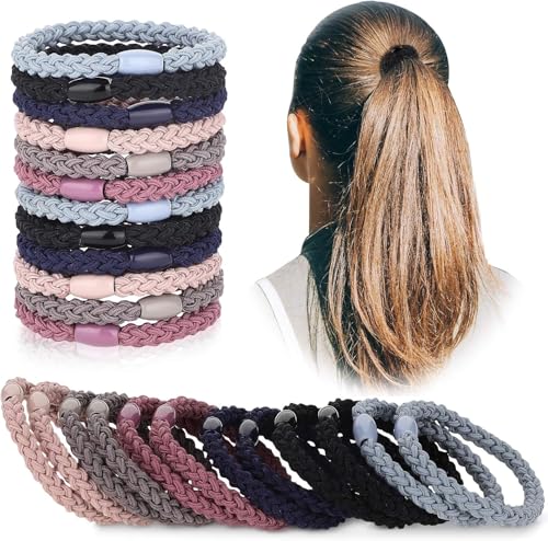 Image of BIRDWARE Black Hair Ties for Women Girls, Seamless Thick Black Hair Band, Multi color Elastic Hair Ties No Damage Ponytail Holder (10Pc Snap Ring)