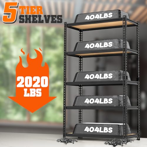 Image of LEVELEVE 5-Tier Storage Shelving Unit, Metal, for Kitchen, Garage, Laundry Room, Adjustable, 30 inch L x 12 inch W x 60 inch H, Rectangular
