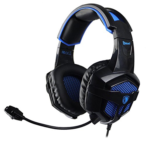 Sades SA-739 BPower PC Gaming PS4 Xbox - Auriculares estéreo con micrófono flexible, compatible consolas, negro/azul