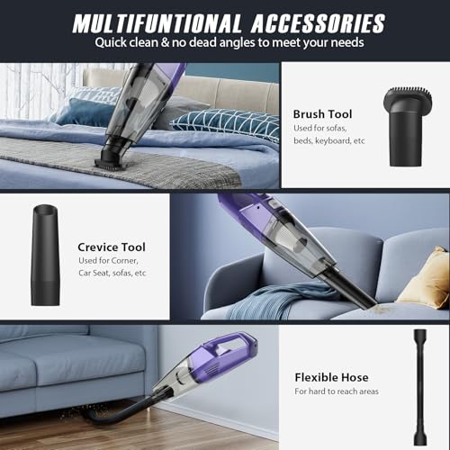 Image of Bossdan Handheld Vacuum Cordless - Car Vac Portable with 8KPA & Multi Accessories & Low Noise, Lightweight Hand Held Vacuum Cordless Rechargeable for Car /Home /Dust /Pet Hair, Mine Portable Vacuum