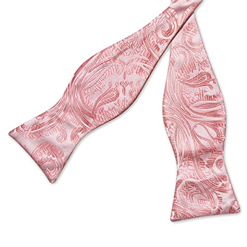 Image of DiBanGu Men Bow Tie Paisley Striped Self-Bow Tie for Men and Silk Woven Bowtie Pocket Square Cufflinks Wedding Party