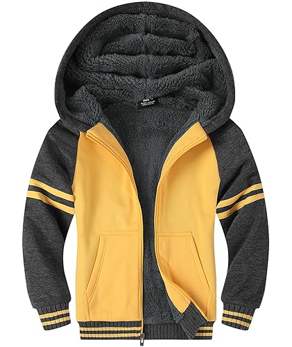 Image of ZITY Boys Zip Up Hoodie Fleece Jacket Kids Sherpa Lined Sweatshirts Outerwear Unisex Warm Winter Coat 6-15 Years Old