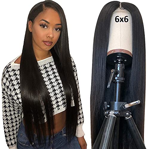 Straight Lace Front Wigs Human Hair Wigs for Black Women 30 Inch 6x6 Lace Frontal Wigs Human Hair Pre Plucked Natural Hairline Lace Closure Wig 150% Density Deep Part Glueless Lace Front Wigs