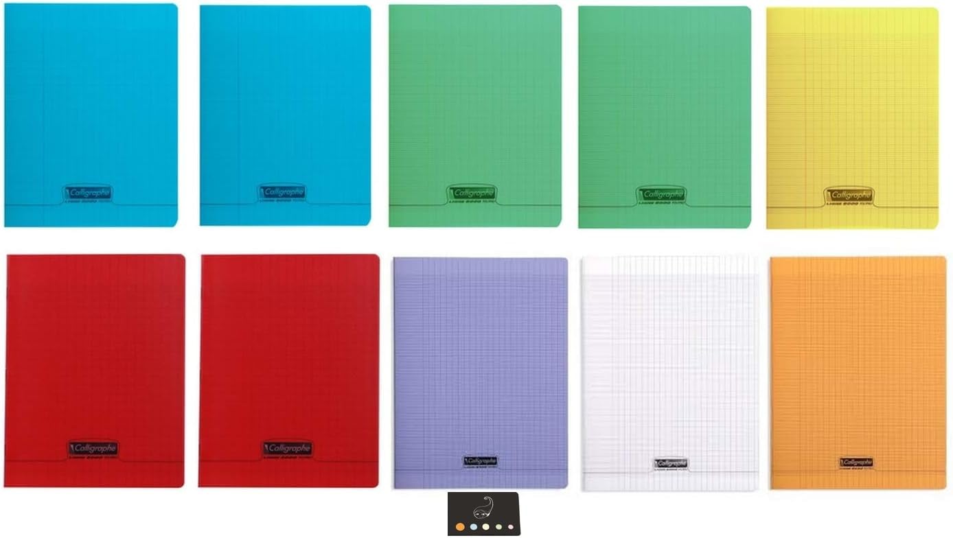 Blumie Shop Notizbücher, 10 Stück, 24 x 32 cm – 48 Seiten – Umschlag aus Polypropylen, große Karos + 1 Kugelschreiber