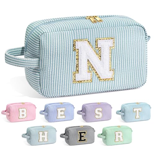 Image of YOOLIFE Personalized Gifts for Mom - Initial Makeup Bag Cosmetic Bag Toiletry Pouch, Personalized Birthday Gifts for Mom Grandmother Stepmother, Mother In Law Gifts, Mothers Day Gifts, Green N
