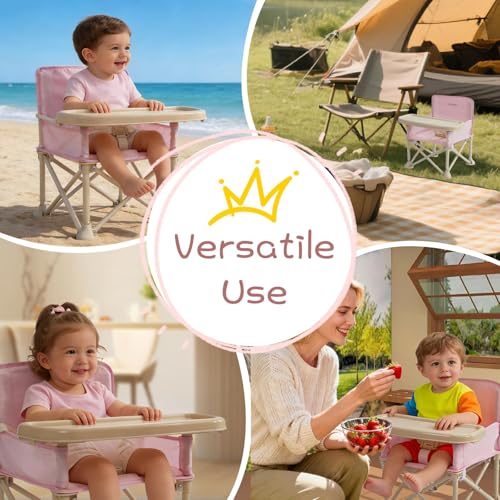 Image of Portable Baby Chair,Portable 3-in-1 Baby Booster Seat with Tray,Folding Toddler High Chair for Travel,Camping, Home & Dining, Easy to Clean & Store, Safe with Child Safety Belt Carry Bag(Pink)