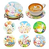 BNG Easter Diamond Painting Untersetzer Mit Halter, 6 Stück DIY Bastel Untersetzer für Erwachsene, Kunstmalerei Sets für Frauen, Anfänger, Diamant Bastelzubehör
