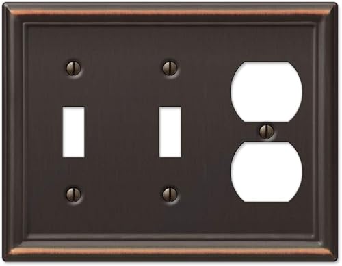 Miniatura 13 de Amerelle 149RBN 1 placa de pared con interruptor, 1 salida dúplex, níquel cepillado (Paquete de 2) Bronce Envejecido,cepillado níquel