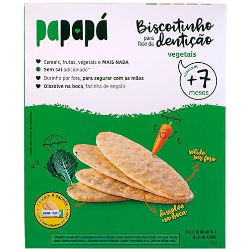 Papapá, Biscoito infantil para fase da dentição, Orgânico, Sabor de Vegetais, 36g, Verde
