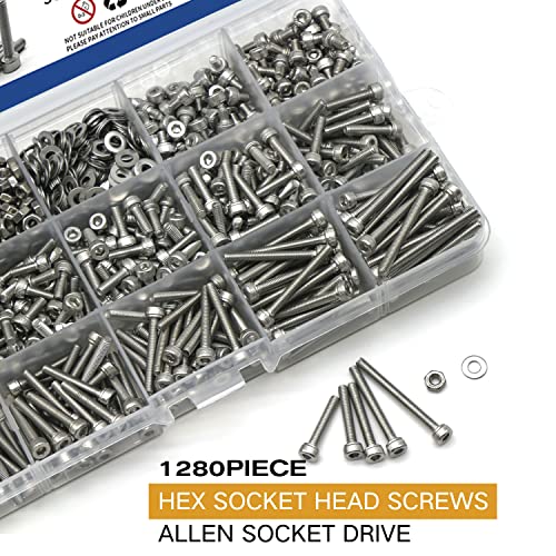 1280 Pcs for M3 Stainless Steel 304 Hexagon Heads Cap Screws Bolts Nuts Washers Assortment Kit(M3 1280Pcs) - Image 2