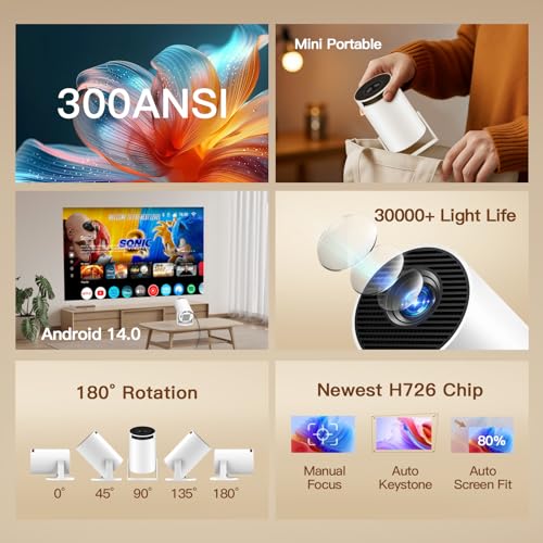 Image of [Built-in Apps & 2026 Upgraded] Mini Projector with Wi-Fi 6 & Bluetooth 5.4, 1080P 4K Support Full HD, Auto Keystone 360 Portable Home Cinema Smart Projector for iOS /Android X1